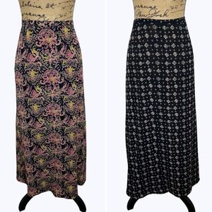 Emma James Reversible Maxi Skirt Black Pink Floral Cottagecore Vtg 90s Sz 18W